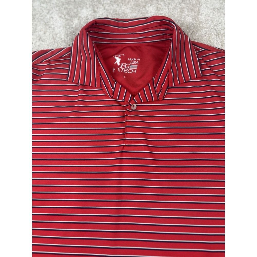 FG Tech Red White Blue Polo Golf Shirt Made In USA Size Large